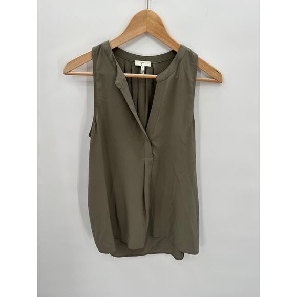 JOIE Olive Split Neck 100% Silk Sleeveless Top Blouse // S - Picture 1 of 7